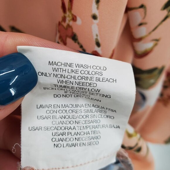 My Michelle Bell Sleeve Ruffle Blouse Size M Floral 3/4 Sleeve Peach Blue Career - Picture 13 of 16